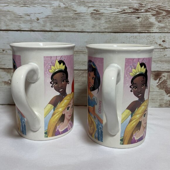 Disney Princess Mug Pair – 7 Princesses, 8oz Ceramic Cups, Pink, 4.25" Tall - Picture 4 of 7